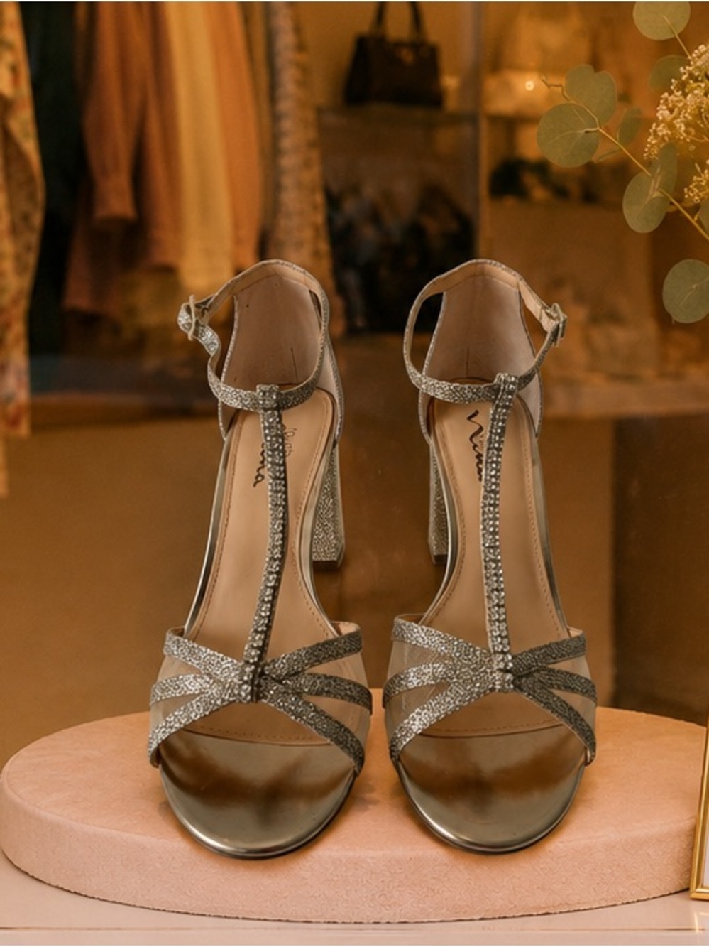 Gold/Rose Gold Sparkly Strappy High Heels in size 10